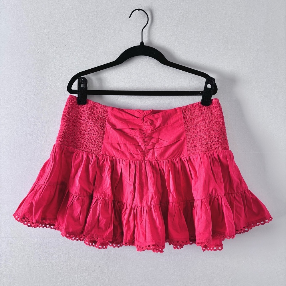 Maeve NWT Tiered Mini Skirt Ruffled Pull-On Smock Lace Trim Red Anthropologie